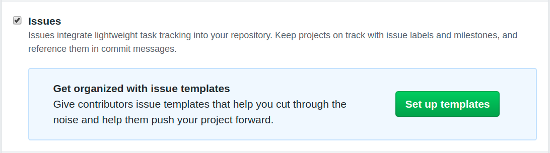 GitHub features - templates setup