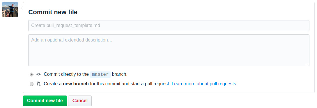 GitHub templates - commit new template