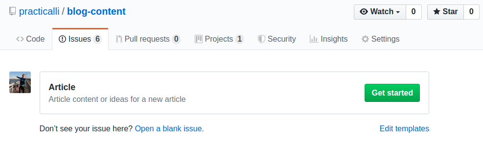 GitHub templates - new issue with article template