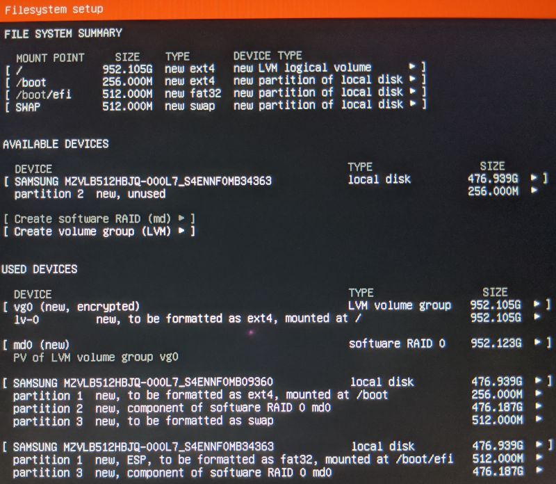 Ubuntu Server - partitions - raid and llvm