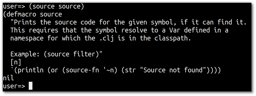 Source code for the function source