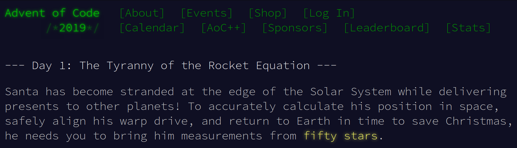 Advent Of Code 2019 Day 1 challenge snippet