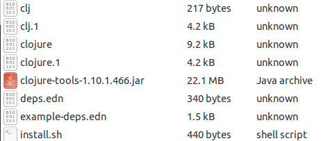 Clojure cli tools - install - tar contents