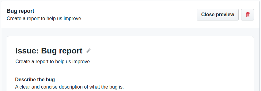 GitHub templates - edit issue bug report