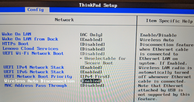 Lenovo X1 Extreme - Bios - network wireless auto-disconnection